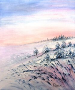 Aquarell einer Winterlandschaft in der Rhön